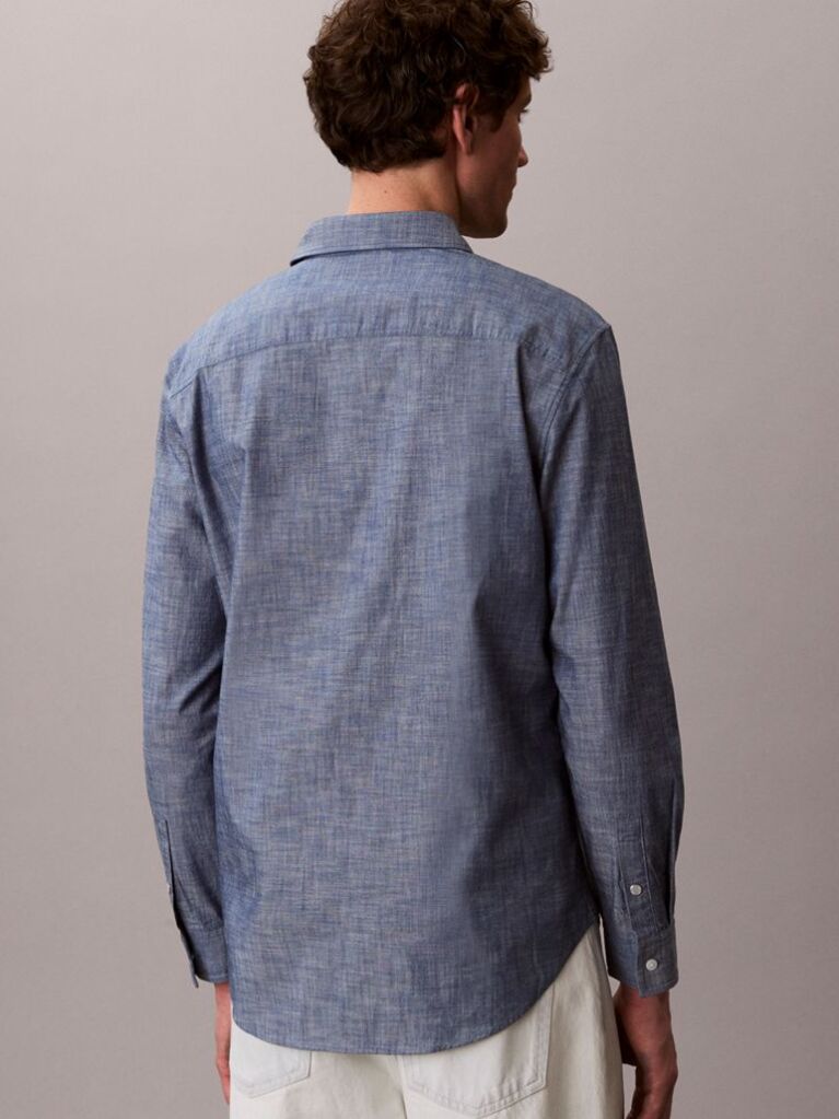 Blue Chambray Long Sleeve Shirt  Men