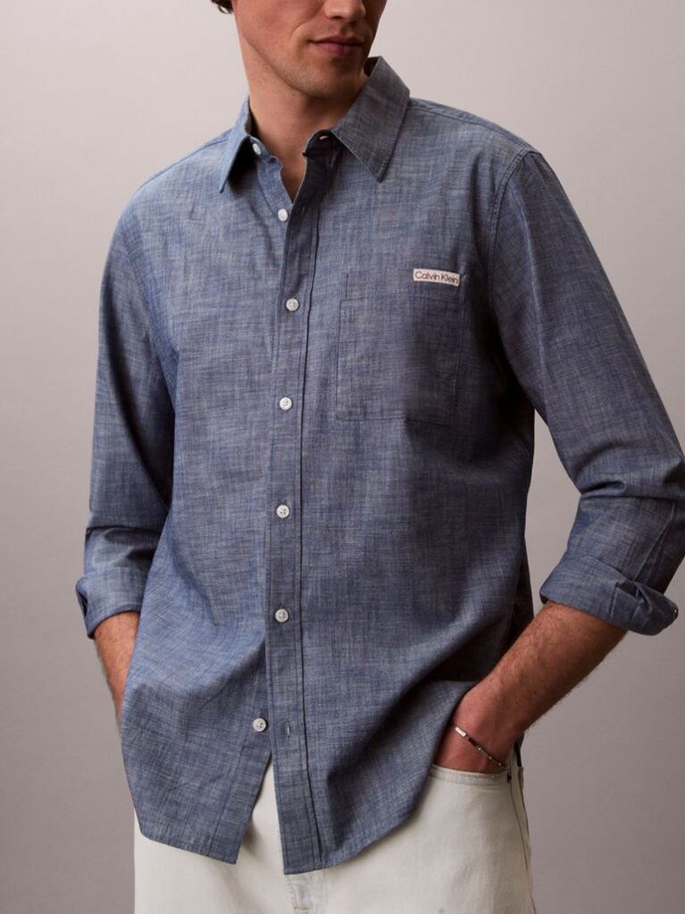 Blue Chambray Long Sleeve Shirt  Men