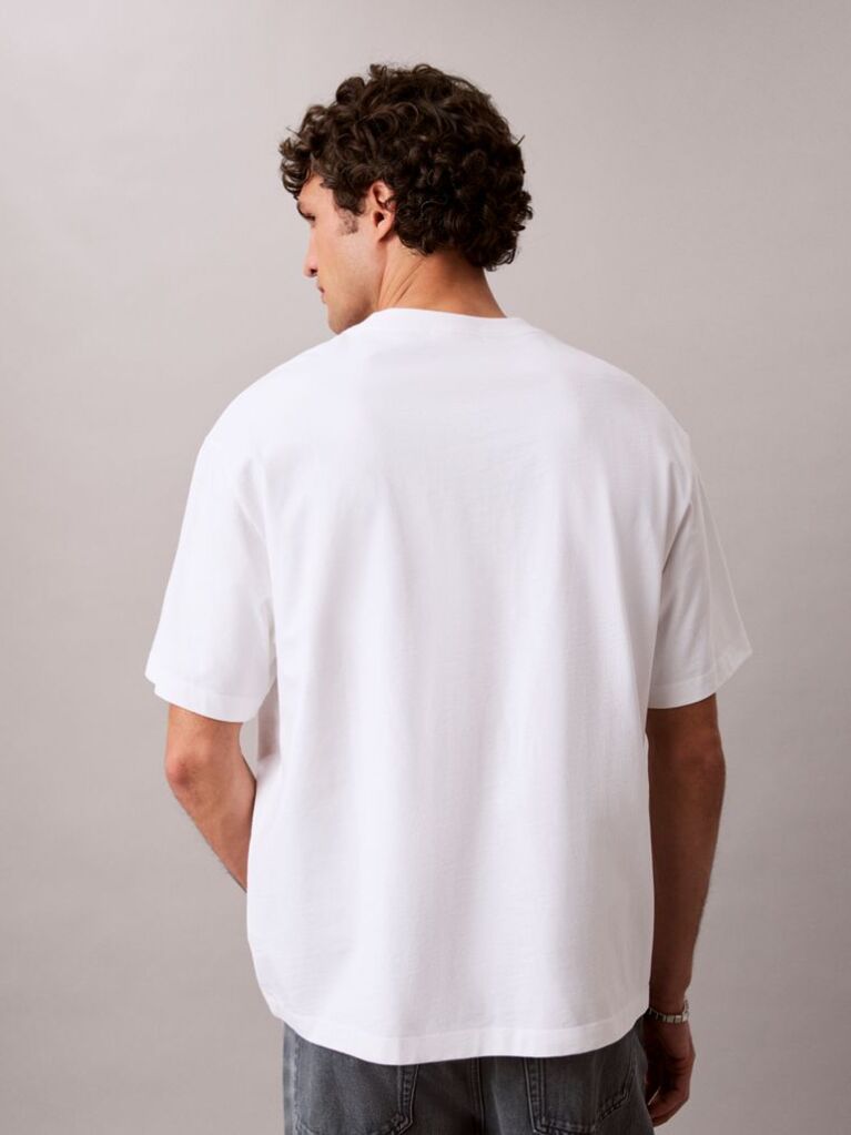 Λευκό T-shirt Με Άνετη Γραμμή Και Λογότυπο Appliqué  Άνδρας