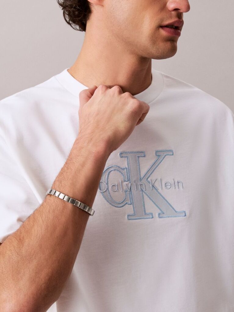 Λευκό T-shirt Με Άνετη Γραμμή Και Λογότυπο Appliqué  Άνδρας