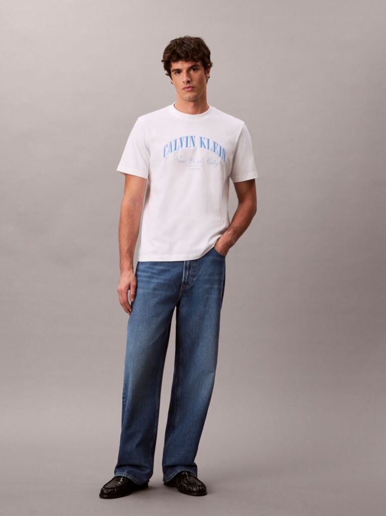 White Embroidered NYC Logo T-shirt  Men
