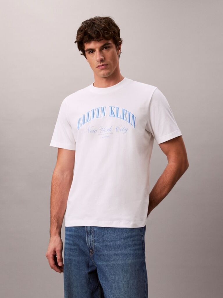 White Embroidered NYC Logo T-shirt  Men