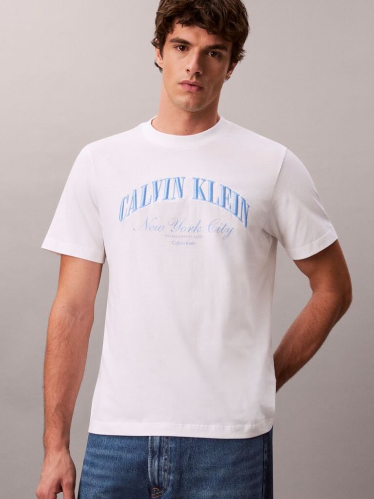 White Embroidered NYC Logo T-shirt  Men