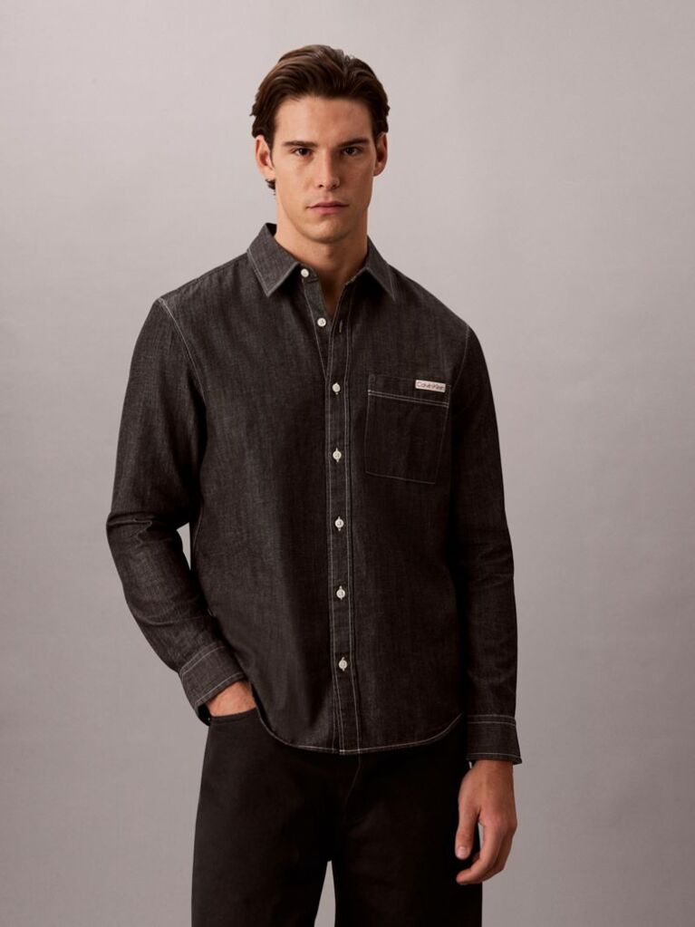 Black Classic Fit Chambray Shirt  Men