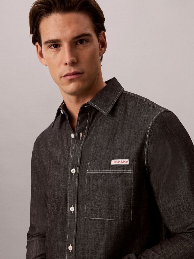 Black Classic Fit Chambray Shirt  Men