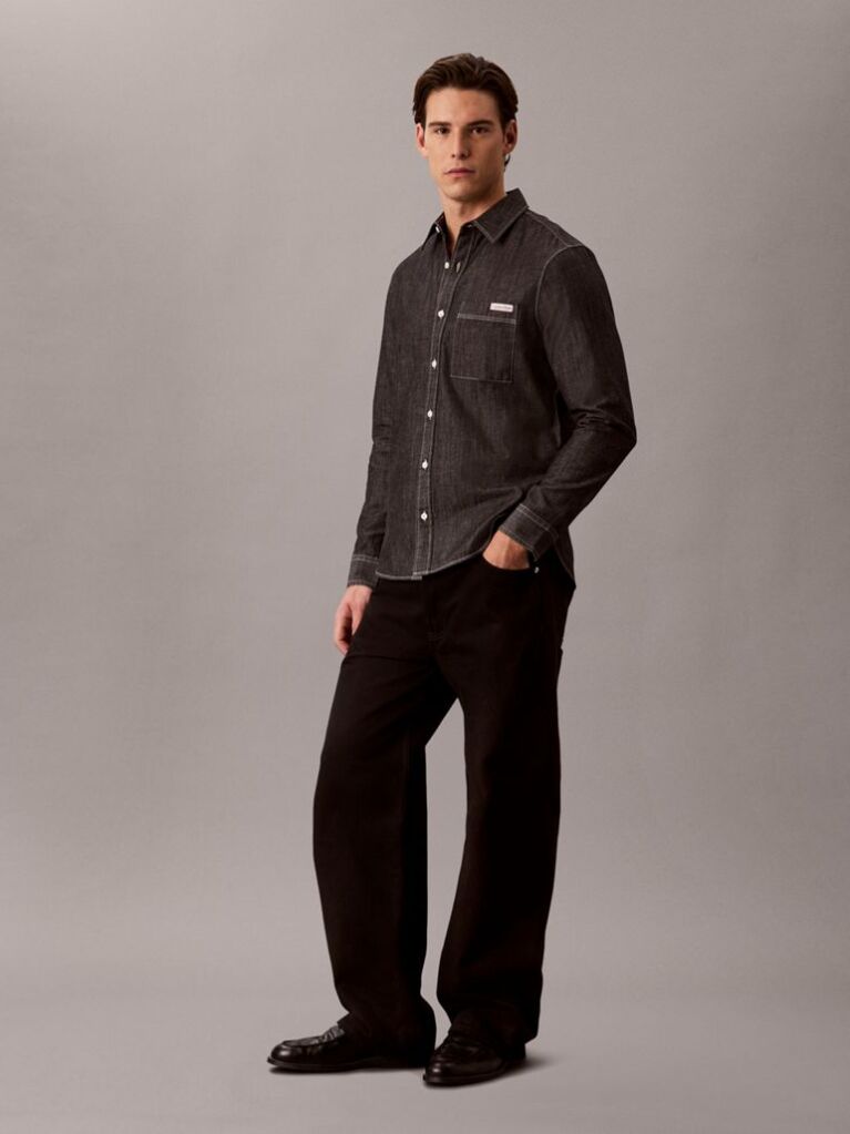 Black Classic Fit Chambray Shirt  Men