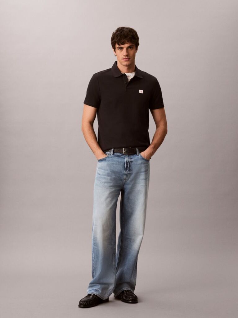Black Classic Fit Micro Waffle Knit Polo Shirt  Men