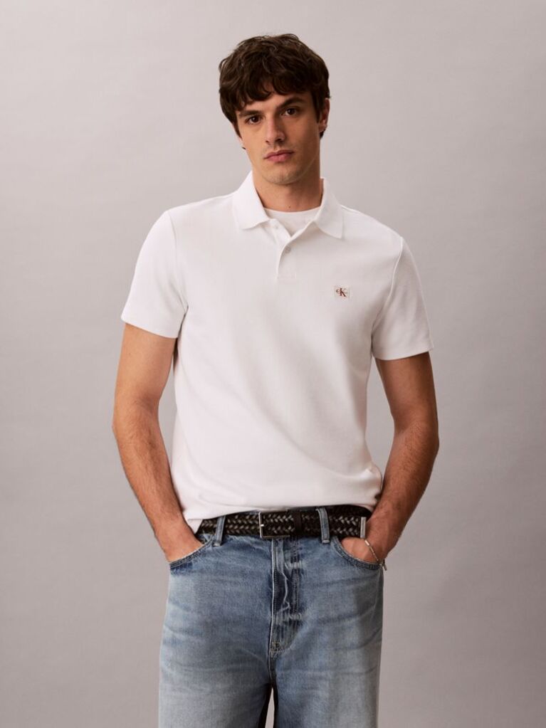 White Classic Fit Micro Waffle Knit Polo Shirt  Men