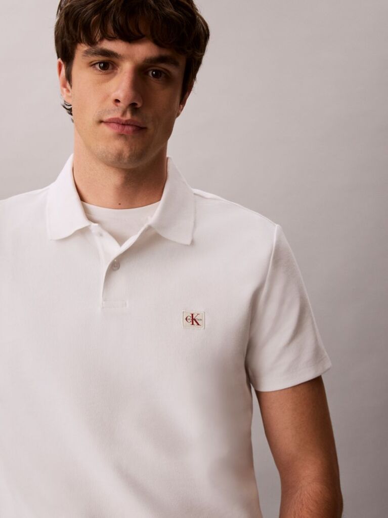 White Classic Fit Micro Waffle Knit Polo Shirt  Men