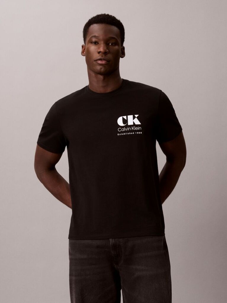 Black Logo Graphic Crew Neck T-Shirt  Men