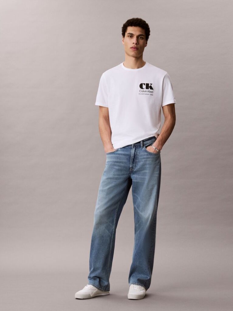 White Logo Graphic Crew Neck T-Shirt  Men