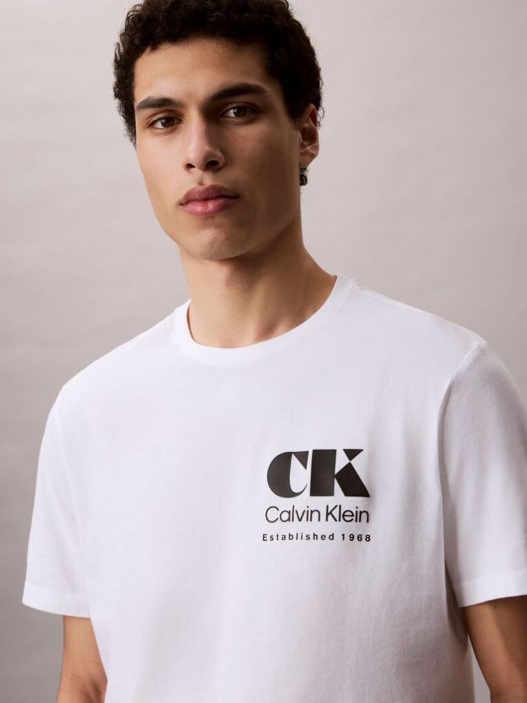 White Logo Graphic Crew Neck T-Shirt  Men