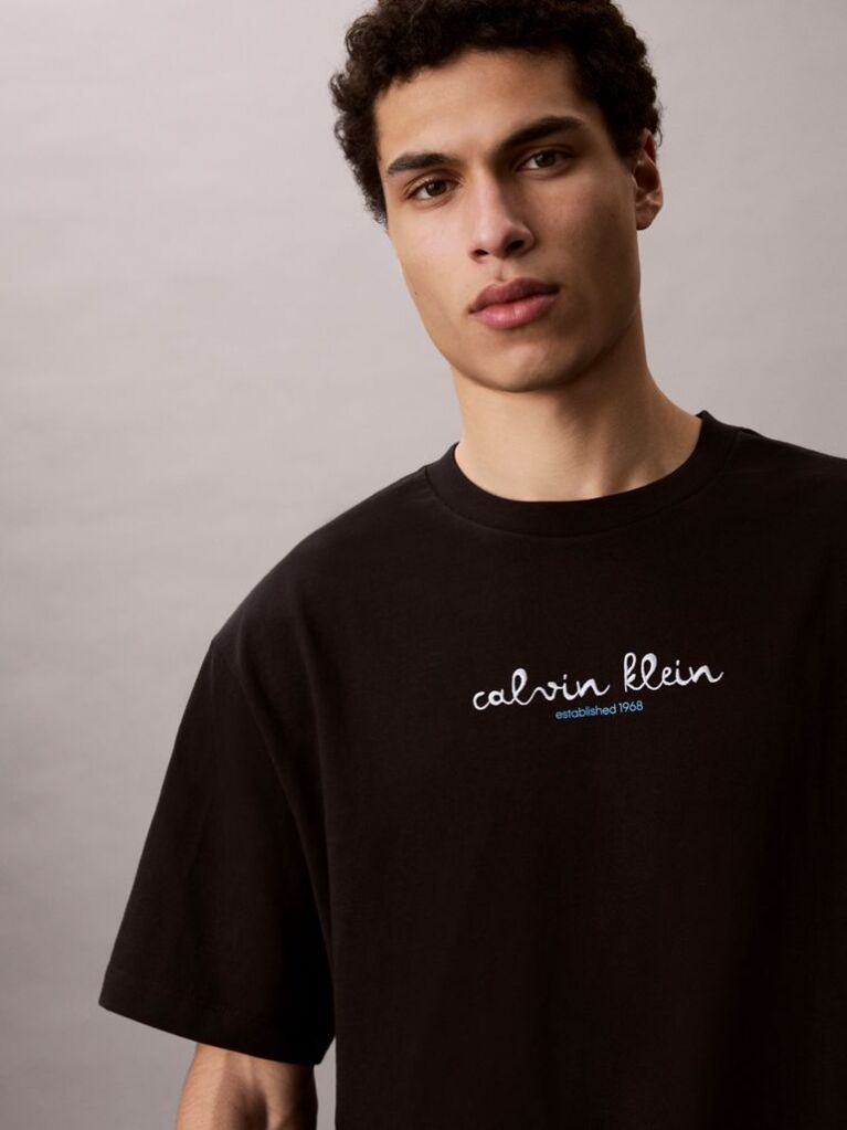 Black Logo Graphic Crew Neck T-Shirt  Men