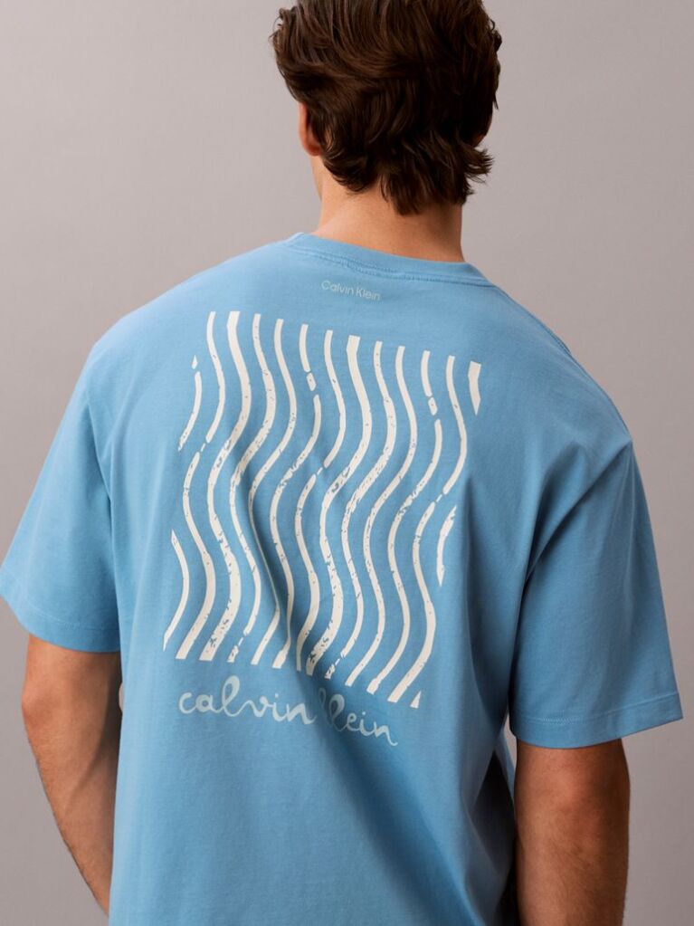 Blue Logo Graphic Crew Neck T-Shirt  Men