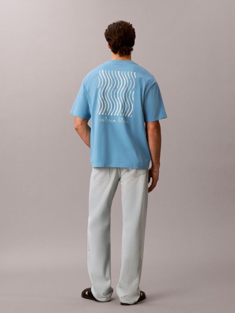Blue Logo Graphic Crew Neck T-Shirt  Men