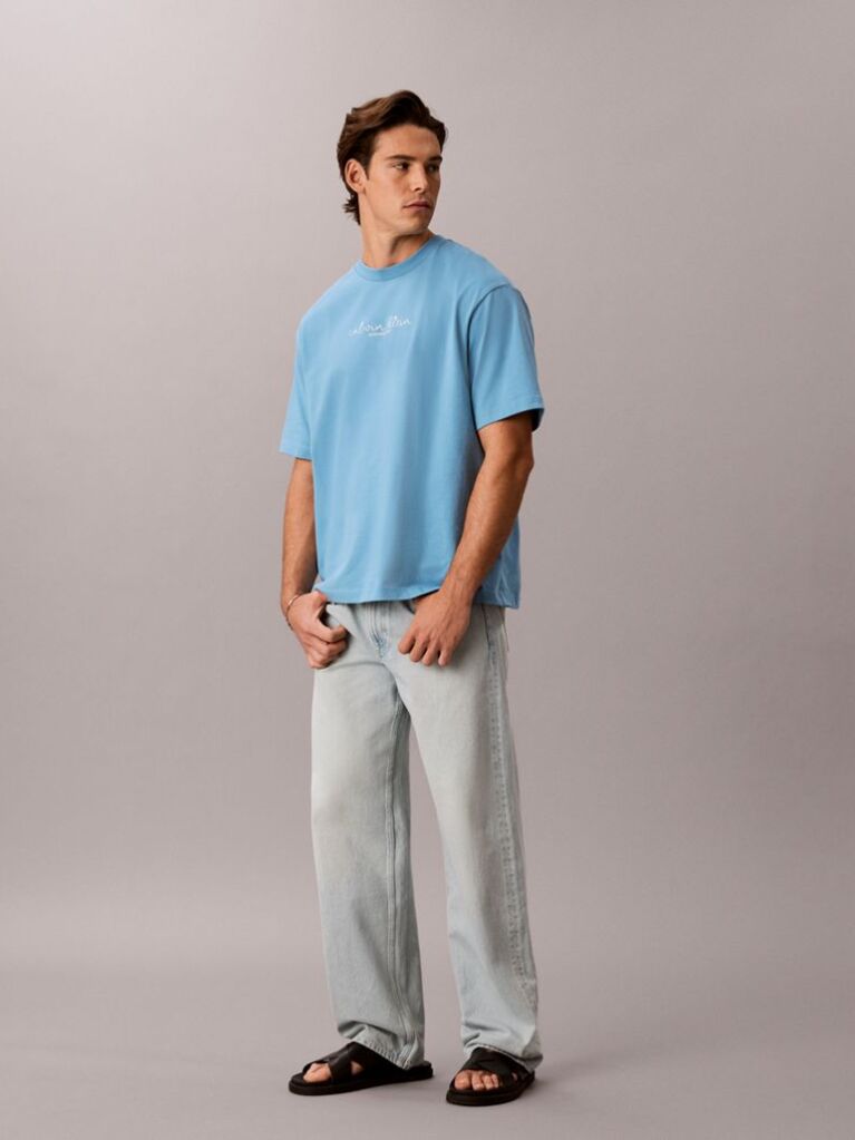 Blue Logo Graphic Crew Neck T-Shirt  Men