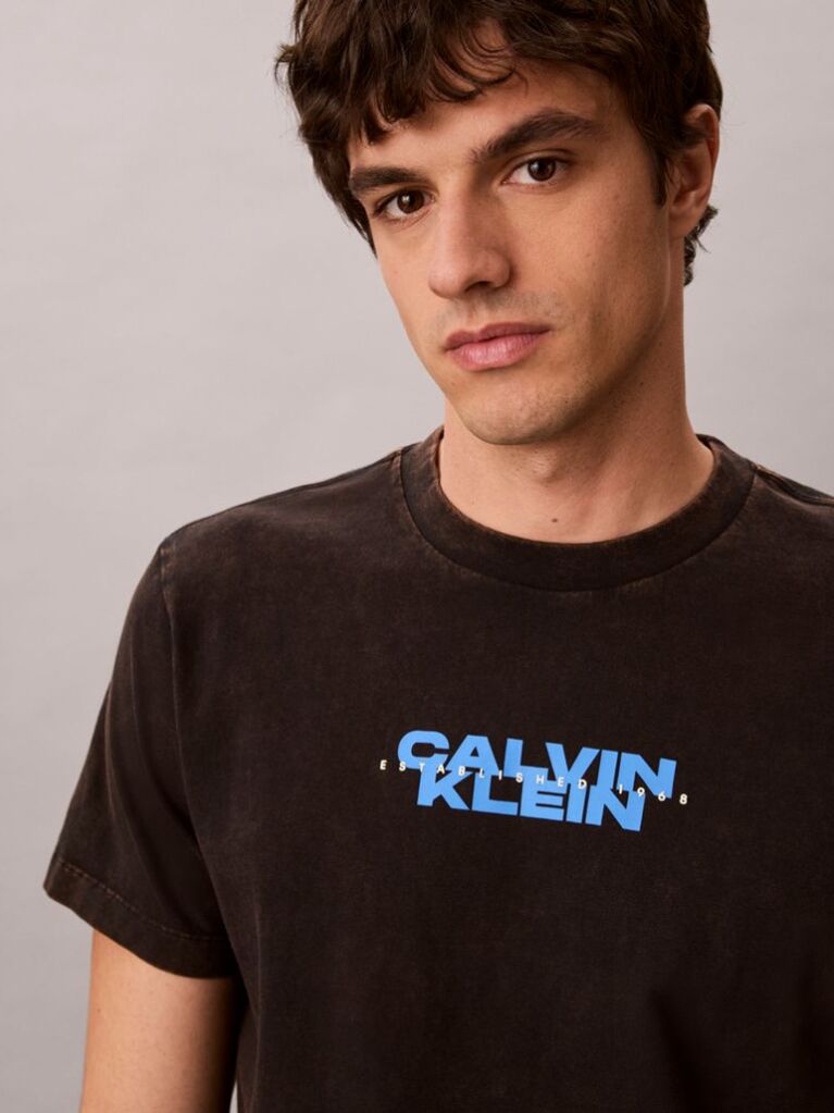 Black Logo Graphic Washed Crew Neck T-Shirt  Men