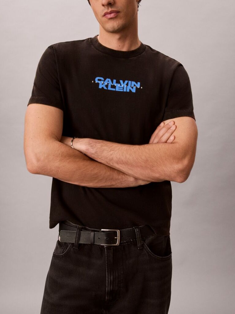 Black Logo Graphic Washed Crew Neck T-Shirt  Men