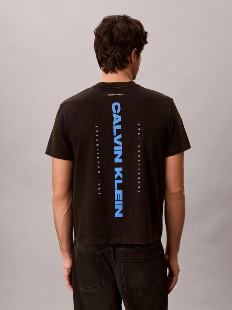 Black Logo Graphic Washed Crew Neck T-Shirt  Men