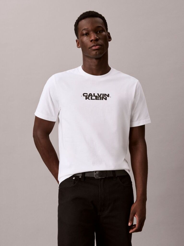 White Logo Graphic Washed Crew Neck T-Shirt  Men