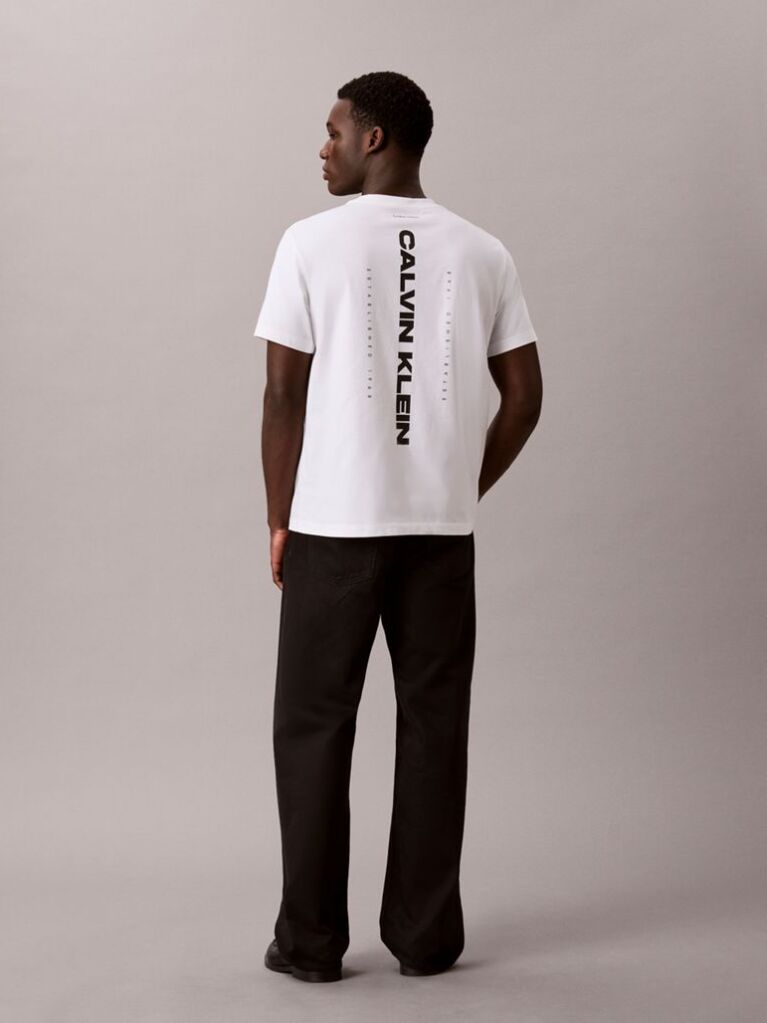 White Logo Graphic Washed Crew Neck T-Shirt  Men