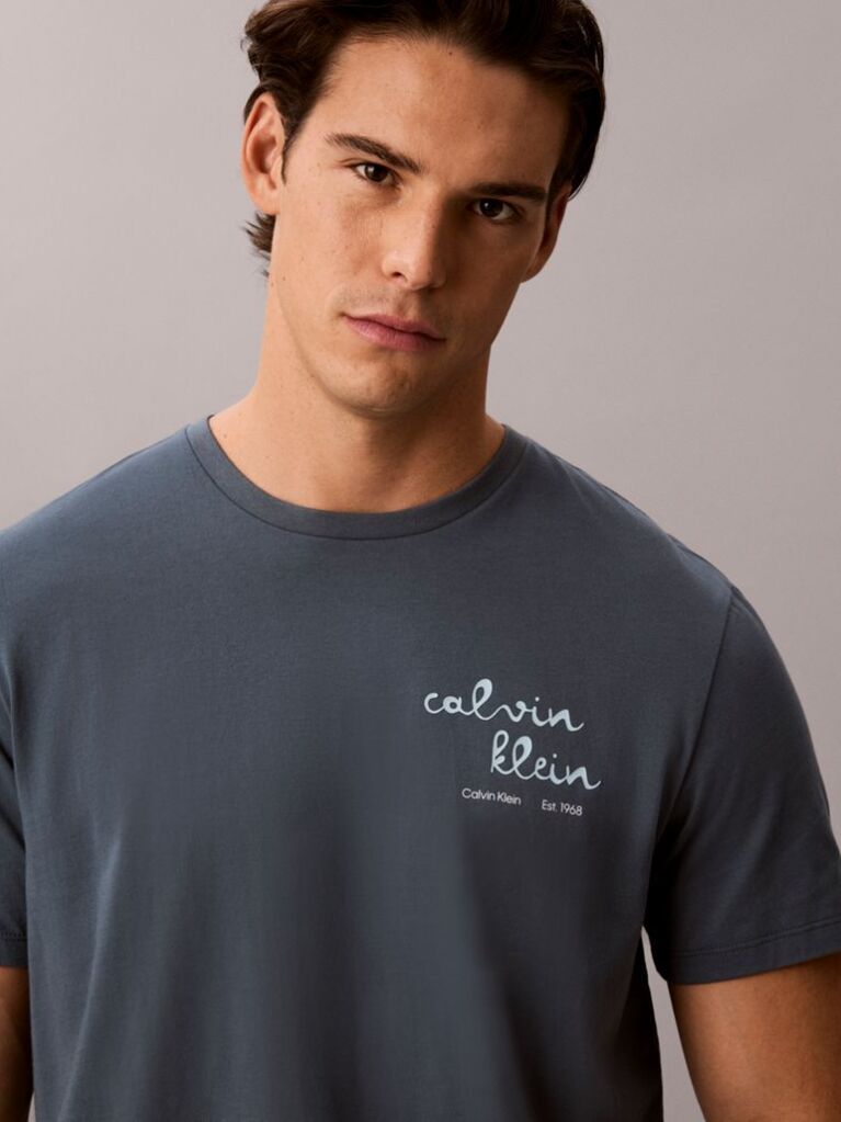 Blue Logo Graphic Crew Neck T-Shirt  Men