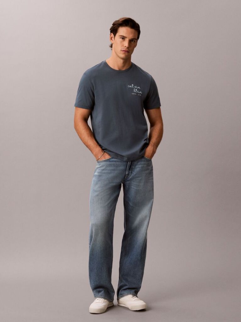 Blue Logo Graphic Crew Neck T-Shirt  Men