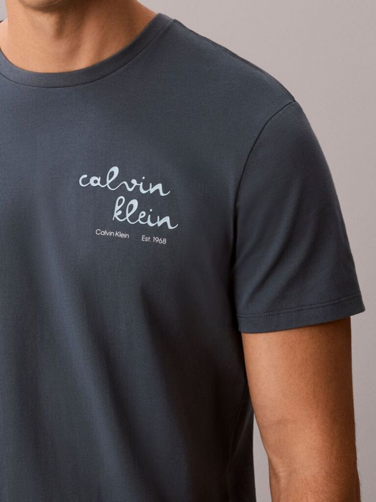 Blue Logo Graphic Crew Neck T-Shirt  Men