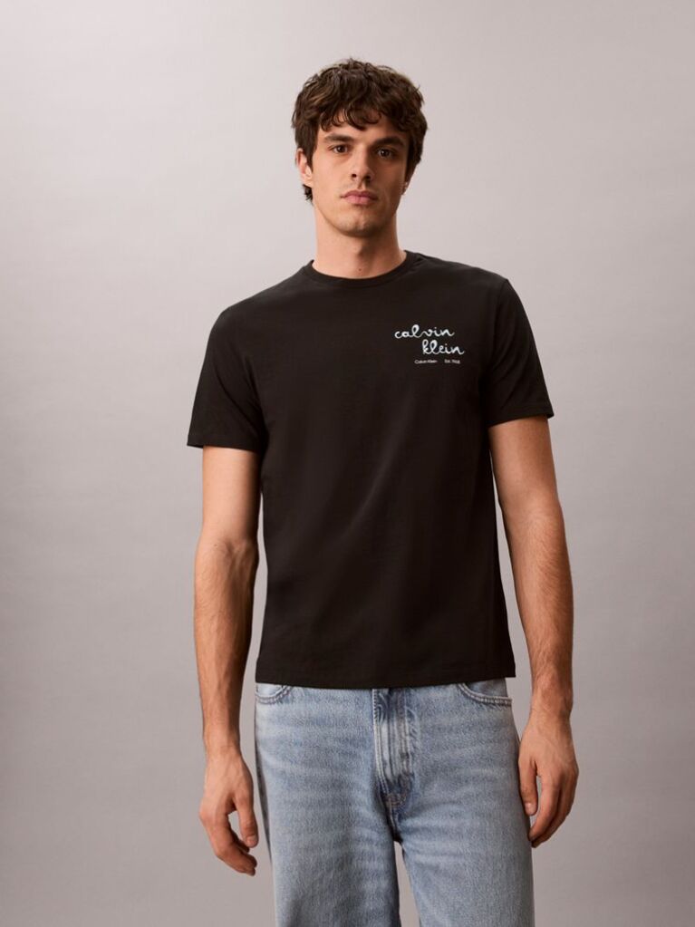 Μαύρο T-Shirt Με Γραφικό Λογότυπο Και Στρογγυλή Λαιμόκοψη  Άνδρας