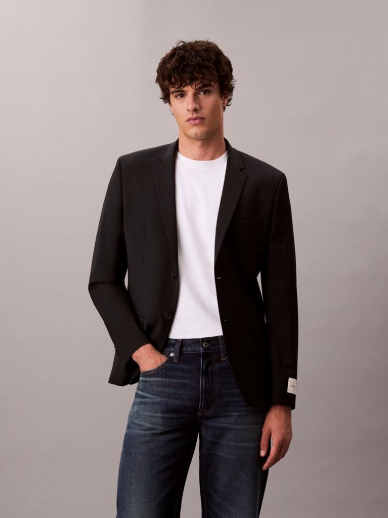 Black Slim Tropical Wool Blazer  Men