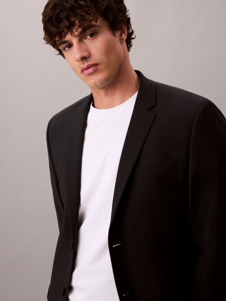 Black Slim Tropical Wool Blazer  Men