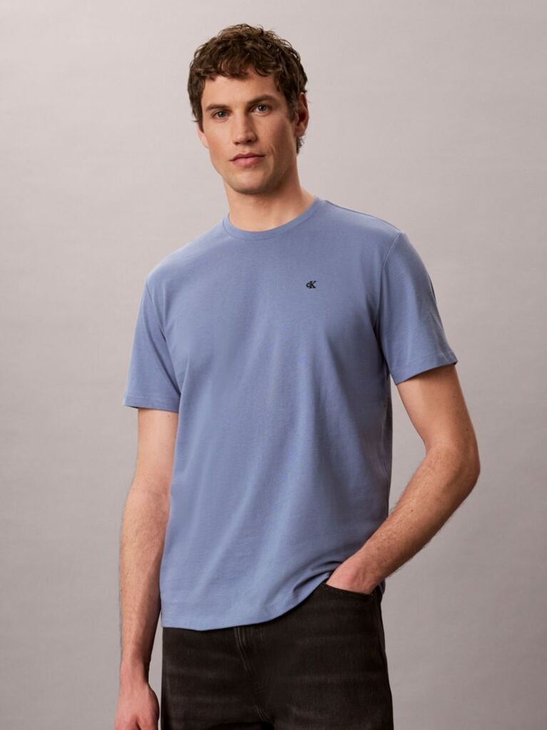 Μπλε T-Shirt Με Κεντημένο Μονόγραμμα Και Στρογγυλή Λαιμόκοψη  Άνδρας