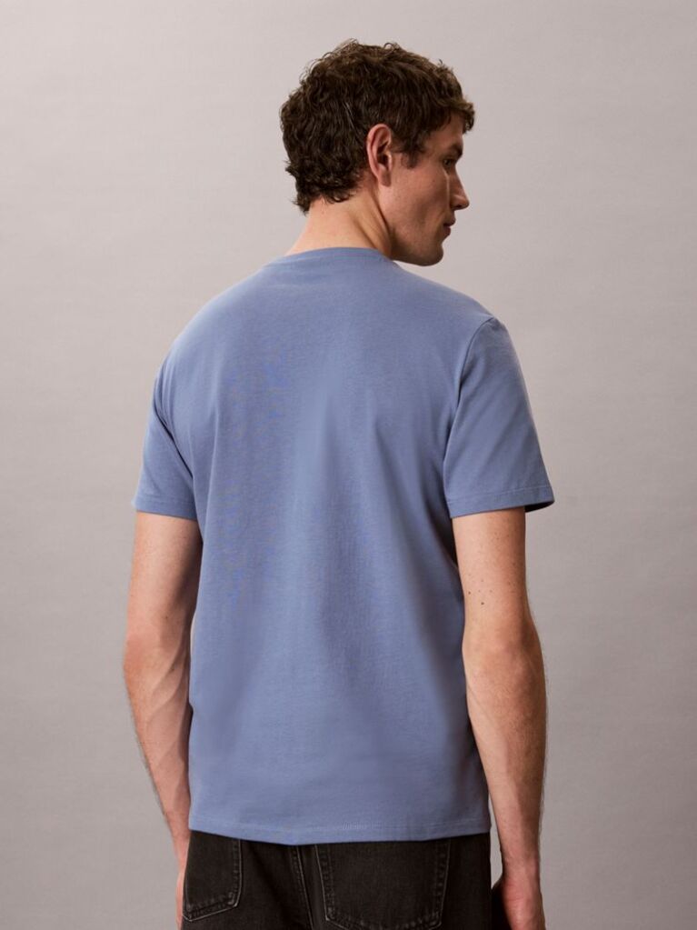 Μπλε T-Shirt Με Κεντημένο Μονόγραμμα Και Στρογγυλή Λαιμόκοψη  Άνδρας