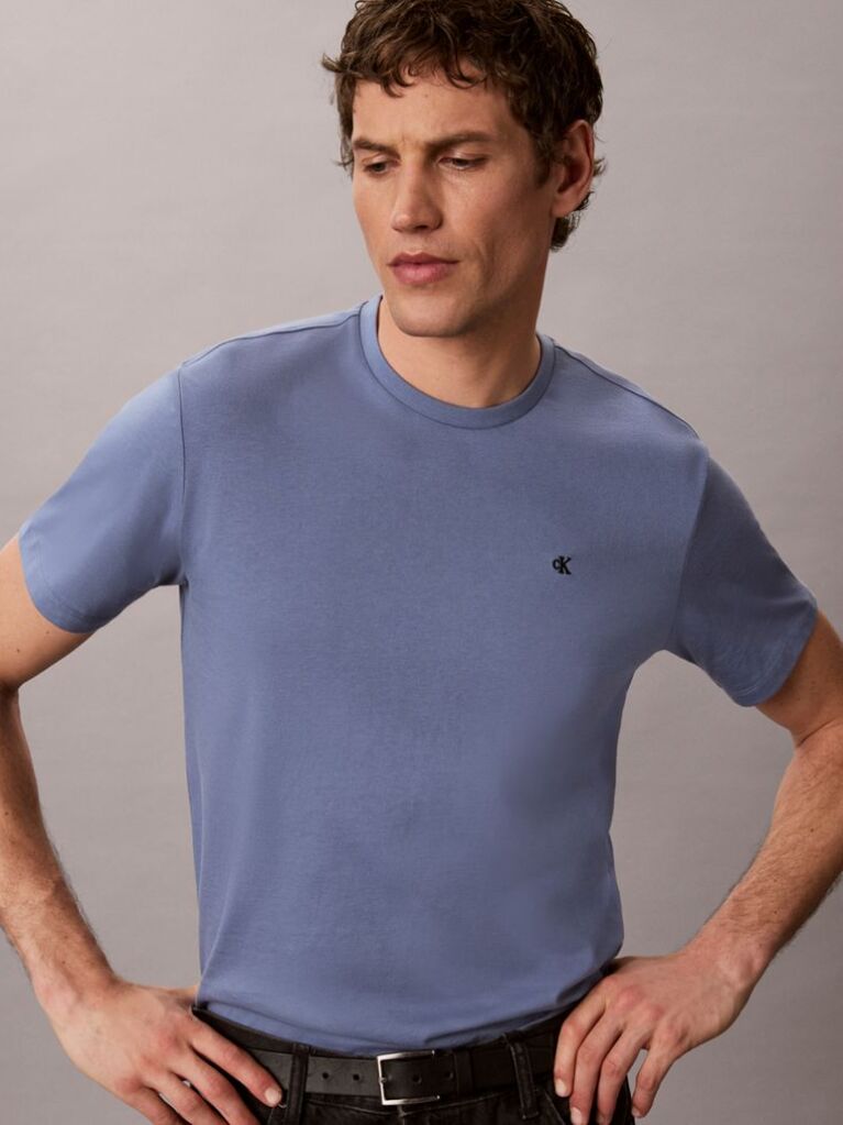 Μπλε T-Shirt Με Κεντημένο Μονόγραμμα Και Στρογγυλή Λαιμόκοψη  Άνδρας