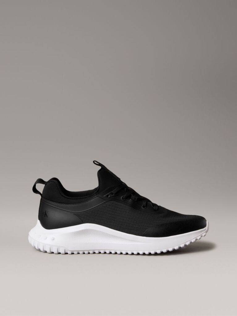 Black Lace-Up Trainers With Mixed Textures  Men
