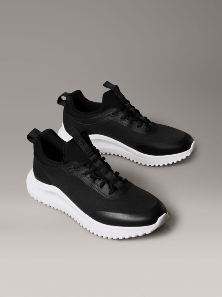 Black Lace-Up Trainers With Mixed Textures  Men