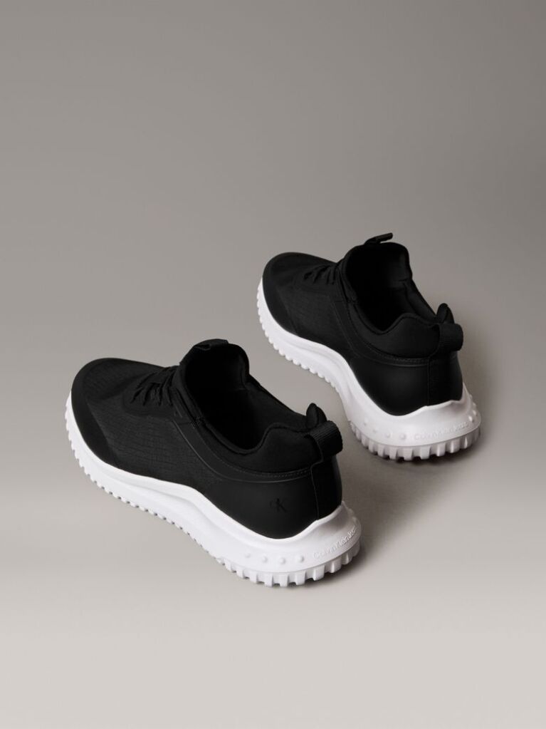 Black Lace-Up Trainers With Mixed Textures  Men