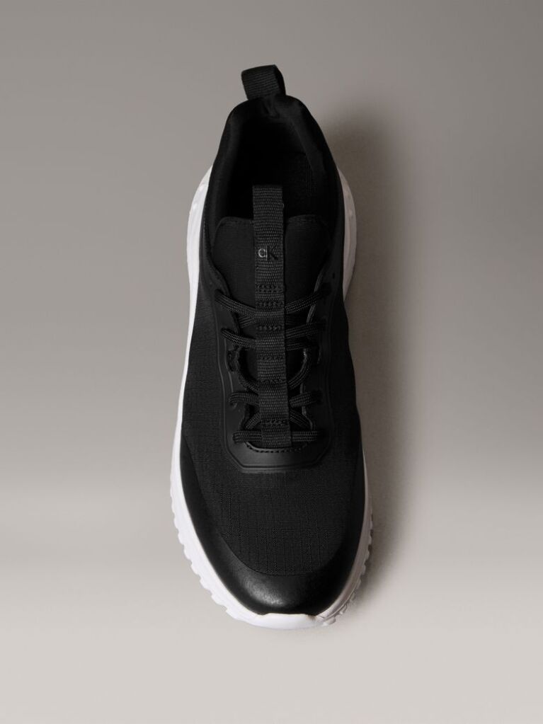 Black Lace-Up Trainers With Mixed Textures  Men