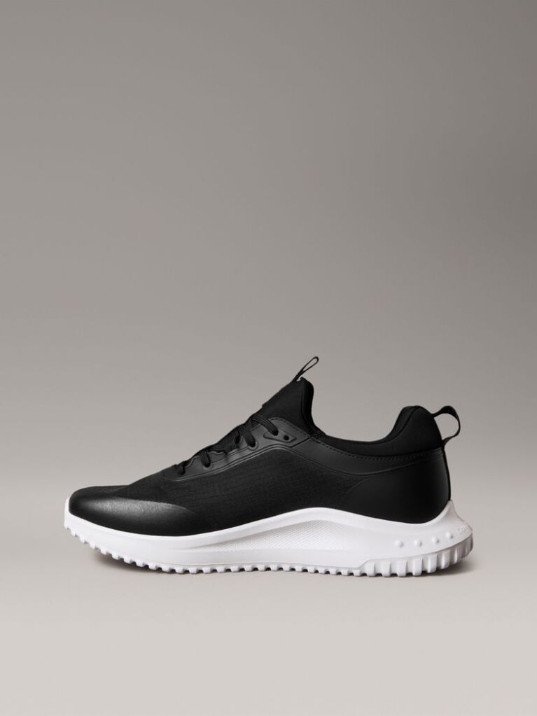 Black Lace-Up Trainers With Mixed Textures  Men