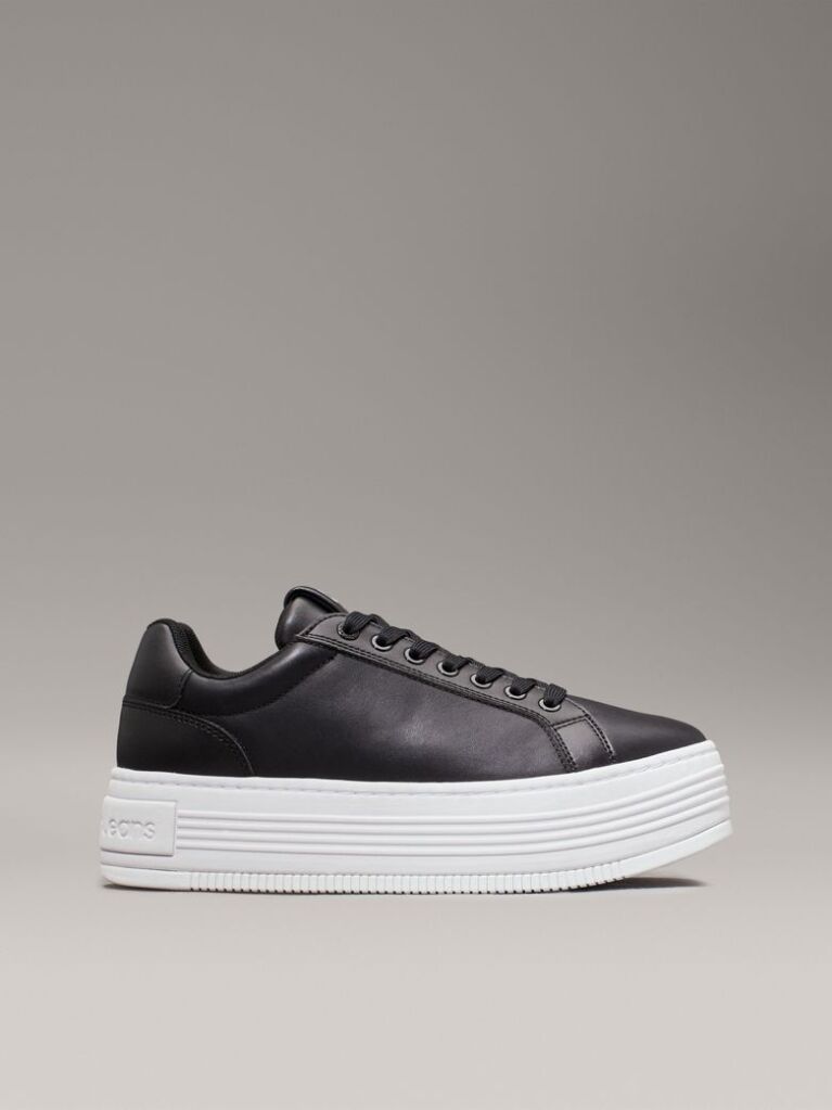 Μαύρο Δερμάτινα Sneakers Με Πλατφόρμα  Γυναίκα