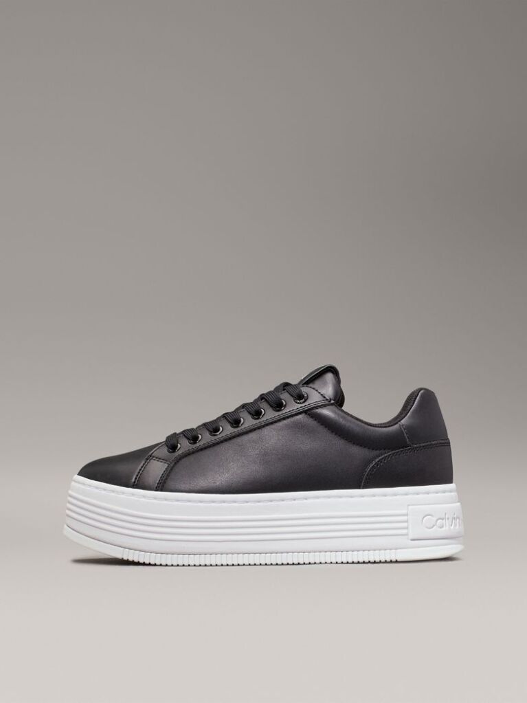 Μαύρο Δερμάτινα Sneakers Με Πλατφόρμα  Γυναίκα