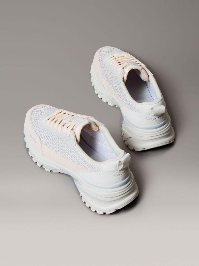 White Lace-Up Technical Trainers With Mixed Textures  Women