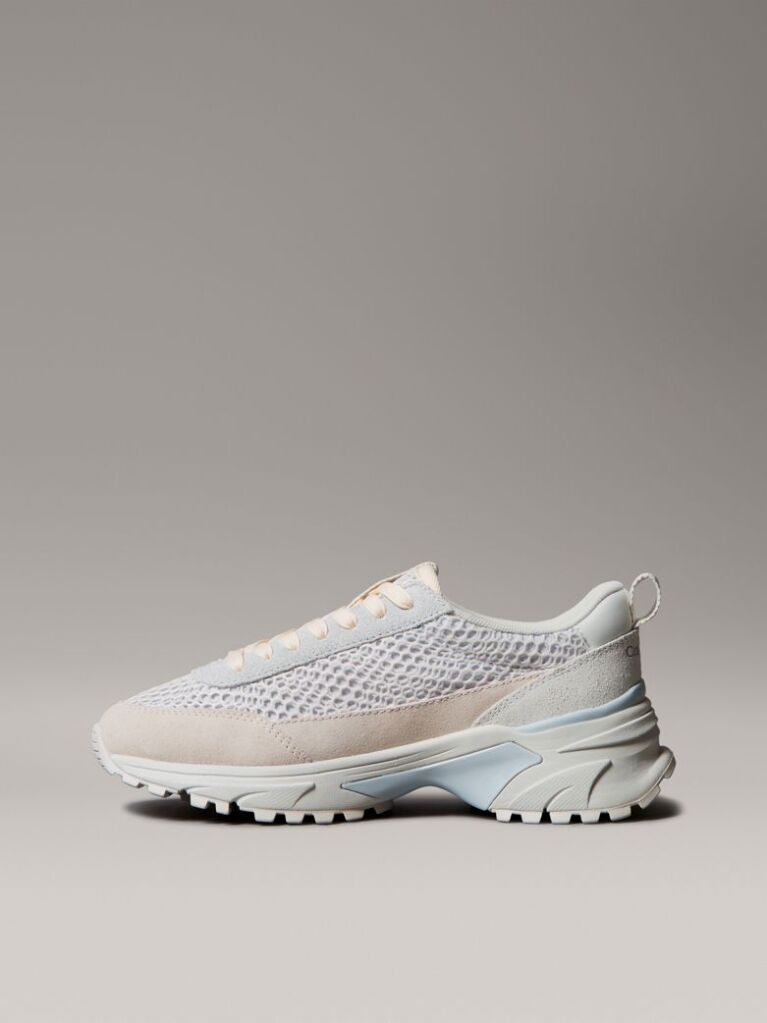 White Lace-Up Technical Trainers With Mixed Textures  Women