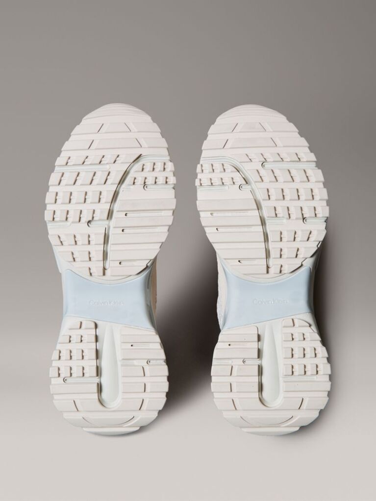 White Lace-Up Technical Trainers With Mixed Textures  Women