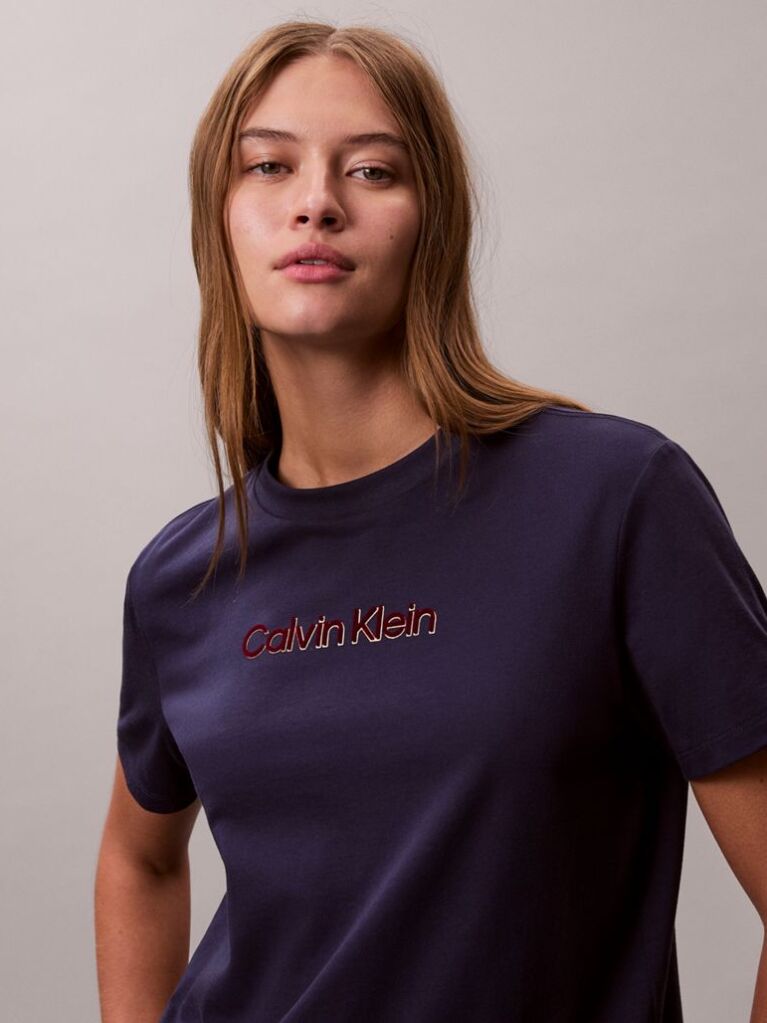 Μπλε Κλασικό T-Shirt Με Foil Λογότυπο  Γυναίκα