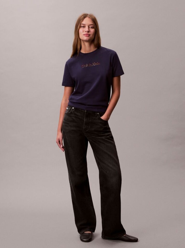 Μπλε Κλασικό T-Shirt Με Foil Λογότυπο  Γυναίκα