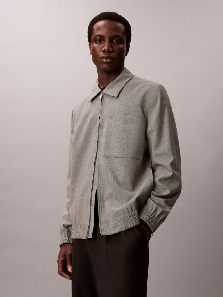 White Wool Houndstooth Blouson Jacket  Men