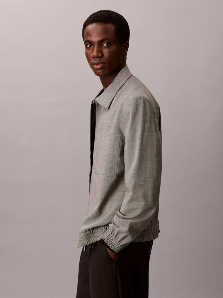 White Wool Houndstooth Blouson Jacket  Men