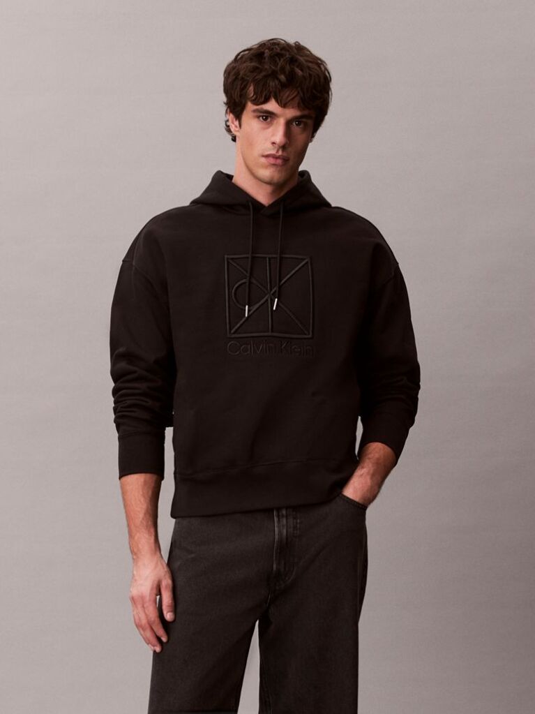 Black Heavy Jersey Logo Hoodie  Men