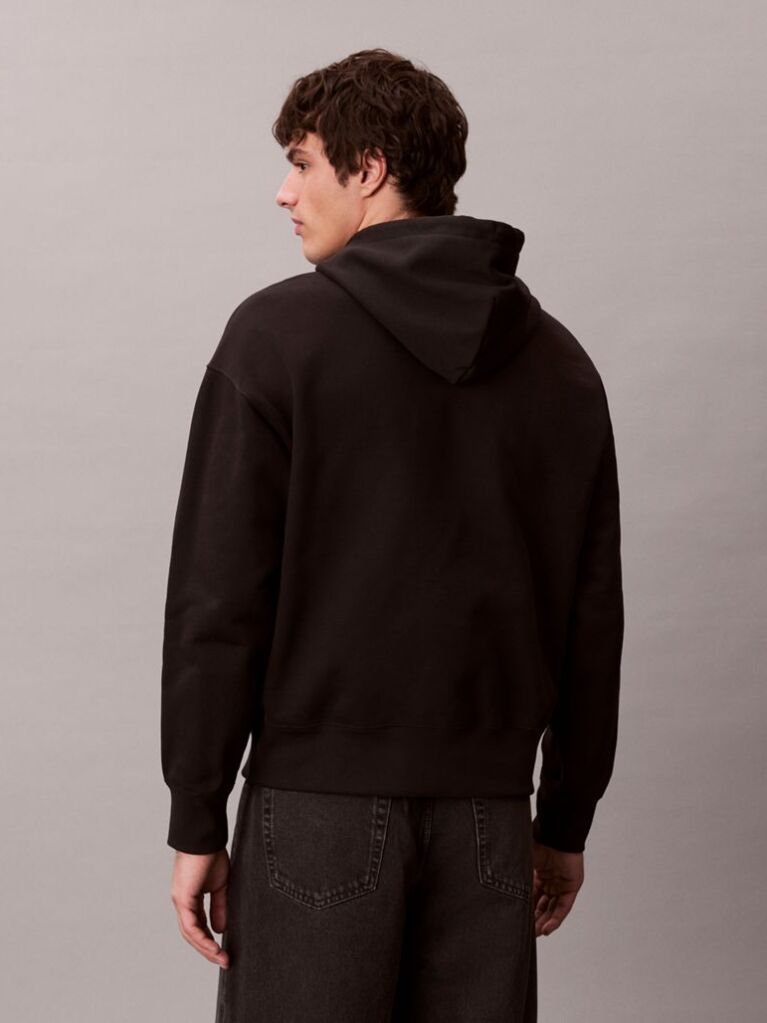 Black Heavy Jersey Logo Hoodie  Men